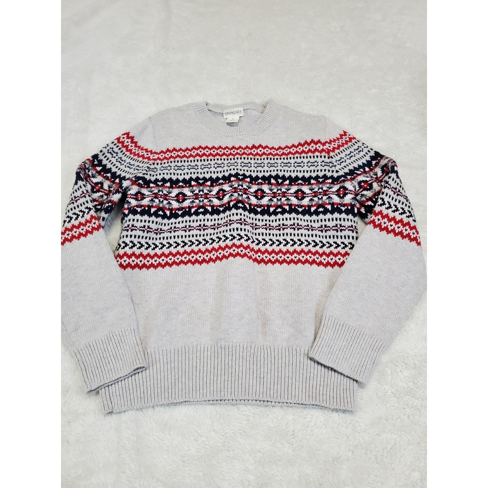Crewcuts Gray Red Blue Fair Isle Knit Crewneck Sweater 6 7 Casual Cozy Winter